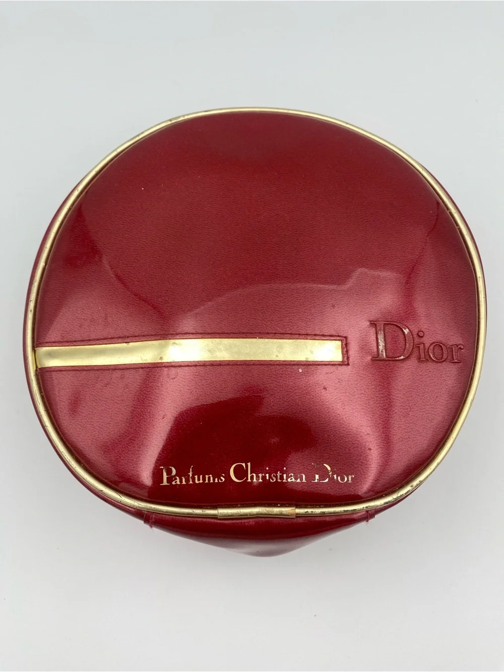 Dior Red Round Cosmetic Case with Gold Trim